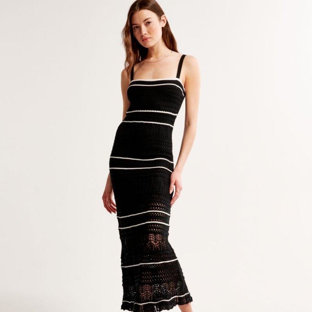 Abercrombie Black & White Crochet Style Maxi-Dress (LP)